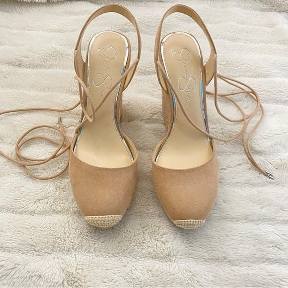 Jessica Simpson Cream Lace-Up Platform Wedge Espadrilles New Size 10 - Picture 2 of 14